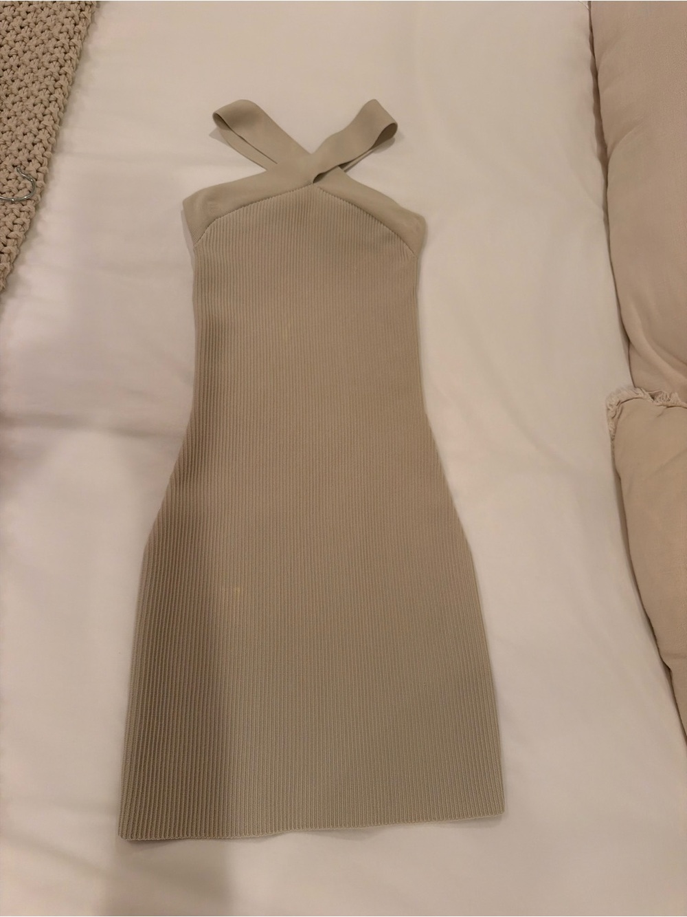 Babaton Tan Ribbed One-Shoulder Bodycon Dress